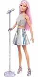 Barbie Carriere Pop Star con Microfono, Bambola Capelli Rosa e Abiti Argento, Giocattolo per bambini 3+ Anni, FXN98