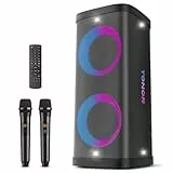 TONOR Sistema di Altoparlanti per Adulti con 2 Microfoni Wireless UHF Microfono, Macchina per Karaoke Bluetooth, PA portatile con Luci da Discoteca, Ideale per la Casa Karaoke, Festa all'aperto K61