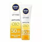 NIVEA SUN UV Viso Anti-Età FP 50 in tubetto da 50 ml, Crema Viso Antirughe con Coenzima Q10, Crema Solare Viso 50 per Uso giornaliero, Crema antimacchia viso con azione anti-età
