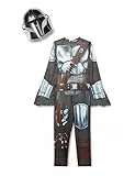 Rubies 702773 Costume Mandalorian Classic, Tuta stampata, mantello e maschera, Oficial Mandalorian Star Wars, Per ragazzi, Grigio/Marrone, Taglia L (8 -10 anni)