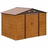 Outsunny Casetta da Giardino Porta Attrezzi in Acciaio con Porte Scorrevoli e Prese d'Aria, 278x195x215cm, Marrone