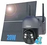 Xega 4G Telecamera Esterno con SIM Scheda 20W Pannello Solare 20.000mAh Batteria 2K Telecamere Senza Fili da Esterno[Registrazione 24/7], Visione Notturna a Colori,Rilevamento del Movimento PIR, IP66