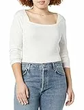 Amazon Essentials T-Shirt Aderente con Scollo Quadrato A Maniche Lunghe Donna, Avorio, XS