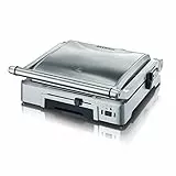 SEVERIN KG 2392 Bistecchiera antiaderente 1800 W con 2 piastre rimovibili e antiaderenti, Bistecchiera da tavolo trasformabile in barbecue, Bistecchiera elettrica da cucina, Grigio
