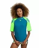 Arena Women's Rash Vest S/S Graphic Guard Shirt, Deep Teal-Soft Green, S