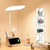 One Fire Lampada da Scrivania a LED, 3Colori 10 Luminosità Protezione Degli Occhi, USB Ricaricabile Ufficio, Portapenne da Tavolo Collo di Cigno, Senza Fili