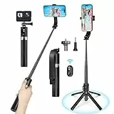Bastone Selfie Quad Treppiede con telecomando,Ufanore Bastoni Selfie Monopiede 55' (140 cm) Portatile treppiede per Cellulare con supporto Gogro compatibile con iPhone,Samsung,fotocamera,smartphone