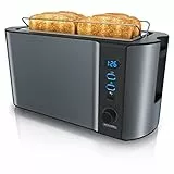 Arendo - Tostapane a 2 Fessure XXL - Scongela – Doppia Parete termoisolante - con Accessorio scalda Cornetto - 1500W - Vassoio raccogli briciole - Display con Tempo rimanente -Cool Grey