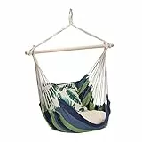 Relaxdays Sedia Sospesa, Amaca a Dondolo in Cotone, con Supporto in Legno, Indoor & Outdoor, Fino a 150 kg, Blu Verde, 80% 20%, 111 x 97 x 7,5 cm