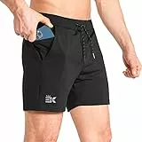 BROKIG Pantaloncini Sportivi Leggeri da Uomo Pantaloncini Palestra Slim Fit Pantaloncini Fitness con Tasche(Nero,XL)