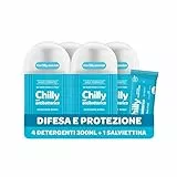 Chilly Detergente Antibatterico per l'Igiene Intima con Azione di Difesa e Protezione, Fragranza di Timo e Salvia, PH 5, Clinicamente Testato, Confezione da 4 Flaconi da 300ml