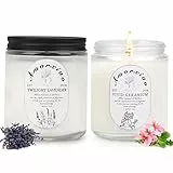 Amorxiao Candele Profumate Set Regalo 2 Pezzi, Cera di Soia Naturale Geranio Lavanda Aromaterapia Candele per Donna, Alleviare Lo Stress e Casa Decorazione, per Anniversario Compleanno Bagno Yoga