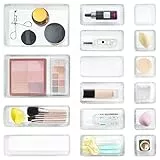 Lifewit Set di Organizzatori per Cassetti in Plastica Trasparente 16 pezzi Divisori Vassoi Portaoggetti Scatole per Stoccaggio Trucchi, Gioielli e Gadget, Camera da Letto, Bagno, Ufficio