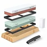 Aoresac Pietra per Affilare 4-in-1 Affilacoltelli Professionale 400/1000/3000/8000 con Guida Angolare, Pietra di Correzione, Base Bambù per Cucina