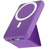 Power Bank iPhone, Podoru Mag-Safe Power Bank 10000mah Pieghevole PD22.5W Ricarica Rapida Power Bank Wireless con Display LED Compatibile Mag-Safe per iPhone 15/14/13/12 Max/Pro/Plus/Mini-Viola Scuro