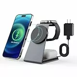 Oramkyo Caricabatterie wireless magnetico, Caricatore wireless 3 in 1, Ricarica wireless magnetica veloce da 15 W per iPhone serie 14/13/12, serie Apple Watch, Air-pod-s 3/2/pro