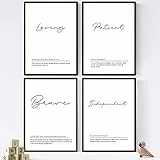 Nacnic Set 4 Stampe artistiche in Bianco e Nero con Parole in Lingua Inglese: Loving, Patient, Brave, Independent e Relative definizioni definizioni. per arredare la Tua casa.