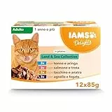 IAMS Delights Land & Sea Collection Alimento umido in gelatina - per gatti adulti con una varietà di gusti di carne e pesce, 12 x85g