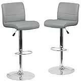 Flash Furniture Mobili Flash 2 sgabelli da Bar in Vinile, Altezza Regolabile, con Seduta arrotolata e Base cromata, Metallo, Cromo, Schiuma, plastica, Grigio, 2 Pezzi