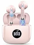 Cuffie Bluetooth, Auricolari Bluetooth 5.3 Stereo HiFi con HD Microfono, 40 Ore di Riproduzione Cuffie Wireless In Ear con Display LED, IP7 Impermeabile Cuffiette Bluetooth Senza fili, Rosa chiaro