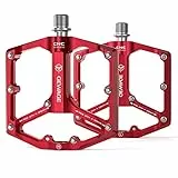 GEWAGE Pedali bici da strada/mountain bike - Pedali bici a 3 cuscinetti - Pedali piatti 9/16' lavorati a CNC con chiodi antiscivolo rimovibili (Rosso)
