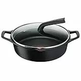 Lagostina Aroma Casseruola Bassa 2 Maniglie con Coperchio, Pentola in Alluminio Pressofuso Ø28cm, Pentola Induzione, Gas e Forno con Cottura Thermo-Signal, Rivestimento Titanium, Coperchio in Vetro