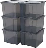 Iris Ohyama, Contenitori in plastica con coperchio curvo e clip, 30 L, Lotto di 6, inseribili, Impilabili, Senza BPA, Camera da letto, Ufficio, Soggiorno, USB-M, grigio