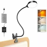 Glocusent 5 W Lampara Pinza Cabecero Cama, 36 LED Lampara Lectura Pinza, 3 Colores & 5 Niveles de Brillo, USB Lámpara de Escritorio con Cuello de Cisne, Luz Lectura para Cama/Escritorio/Cabecero