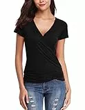 Wayleb T-Shirt a Maniche Corte T-Shirt Donna Camicia Sexy a V Profonda Design Crossover Casual B-Nero,M