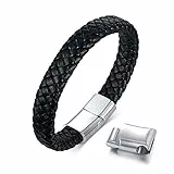 Gamtic Bracciale Uomo Donna Pelle : Bracciali Cuoio Classico con Serratura Magnetica in Acciaio Inossidabile 316L & Regolabile Maglie Extra (Nero)