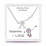Qings Collana Molecole Dopamina Donna Chimica Ciondolo, Collana in Argento Sterling 925 con Cubic Zirconia Gioielli Regalo per Ragazze San Valentino e Fidanzamento