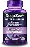 Melatonina per dormire DEEP ZZZ, Valeriana, Griffonia, Passiflora, Melissa. Sonnifero naturale potente. Aumenta la produzione di melatonina in modo naturale. 180 capsule per 6 mesi.