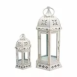 Rebecca Mobili Set 2 Porta Candela, Lanterne Decorative, Metallo PVC, Stile Vintage, per Fiori Candele, Interno Esterno - Misure: 35 x 17,5 x 15,5 cm (HxLxP) - Art. RE6552