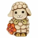 THUN Pasqua 2023, Addobbo Pasquale Agnellino con Fiore in Ceramica Decorata a Mano, Versione Medio, Linea Pasqua Favolosa, 9.9x8.7x12 cm h