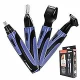 Rifinitore Naso e Orecchie, 4 in 1 Ricaricabile Rasoio da Naso Elettronico di Precisione (Blu)