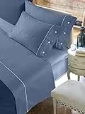 EVERGREENWEB - Set Completo Lenzuola da Letto Singolo 160x300 cm in RASO DI COTONE 100% NATURALE con Decorazione a Bottoni, Kit Biancheria + Fodera per Cuscino, Tessuto Anallergico Color Polonia, CLOE
