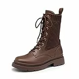 Dream Pairs Stivali da Donna con Chiusura a Lacci, Soletta in Lattice, Suola Spessa, Marrone, 38 EU