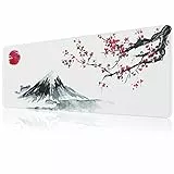 EFISH Tappetino esteso per mouse giapponese, da gioco, bianco con fiori di ciliegio (80×30×0,3CM) di grandi dimensioni con bordi cuciti, base in gomma antiscivolo