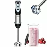FRESKO Frullatore a immersione 1000 Watt in acciaio inox, minipimer immersione Regolazione a 12 velocità, Tasto turbo, Misurino da 700ml, senza BPA