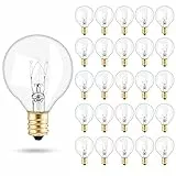 Weskjer Lampadine di Ricambio, Lampadine Globo G40 da 7 Watt Supporto per Presa di Base E12 Resistenza Allacqua IP44 Bianco Caldo per Luci a Corda Decorazione per Feste a Casa, 25 Pack