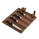 BURNHARD Coltello con manico in legno Pakka e protezione della lama in pelle - Set di Coltelli per Bistecca 4 pz.