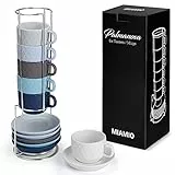 MIAMIO - 6 tazze da 75 ml/Set di tazze da caffè espresso in ceramica con motivo a diamante - Collezione Palmanova (Ocean Edition)