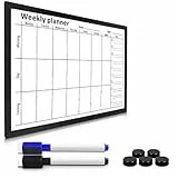 Navaris Lavagna Magnetica Memo Board - Lavagnetta Bianca 40x60cm con Magneti Pennarelli - Bacheca Settimanale Scrivibile - Whiteboard Week Organizer