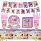 simyron 62 Pezzi Articoli Feste Stoviglie Feste Set, Feste Contiene il compleanno per Compleanno Party Stoviglie Piatti Tazze Tovaglioli Cannucce Tovaglia Striscion