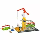 Matchbox Action Drivers - Playset Cantiere con luci e suoni, include gru gigante, veicolo da costruzione, mini personaggio e accessori, giocattolo per bambini, 3+ anni, HPD63