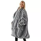 UMIPUBO Felpe con Cappuccio Uomo Donna Coperta TV Cerniera Oversize Pullover Blanket Hoodie Super Confortevole Felpa con Coperta Sherpa Fleece Jumper Coperta Gigante (Grigio,Taglia Unica)