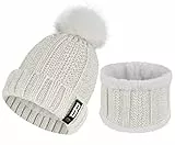 Yuson Girl Cappello Donna Invernale Berretti e Sciarpe Donna con Sciarpa Donna Berretti in Maglia(Bianco)