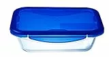 Pyrex Cook&Go Teglia Multiuso Rettangolare con Coperchio Ermetico, Vetro, TrasparenteYBlu, 20 x 15 x 5 cm, 1 pz.