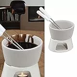Cepewa 1 set di fonduta di cioccolato in ceramica, per fonduta di cioccolato, bianco, con 2 forchette in acciaio inox (1 set di fonduta al cioccolato