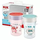 NUK Magic Cup Bicchiere Antigoccia | Bordo Anti-rovesciamento A 360° | 8+ Mesi | Senza Bpa | Rosa E Blu | 2 Pezzi, Rosso, 230 ml, Granchio + Gatto